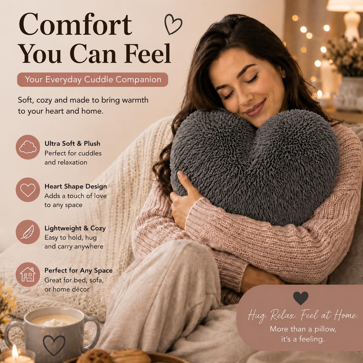Teddy Cuddles Heart Shape Teddy Fleece Cushion – Soft Filled Decorative Cushion | Night Zone