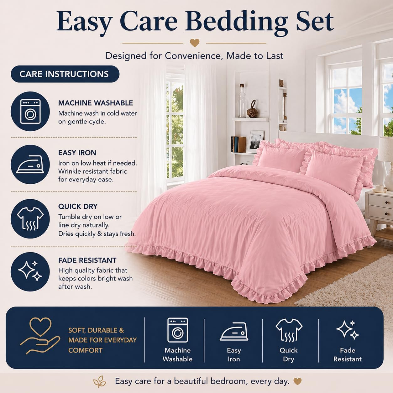 Santiago Frilled Polycotton Duvet Cover Set – Luxury Easy Care Bedding | Night Zone