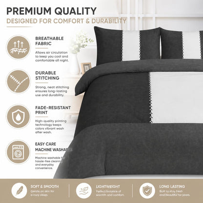Suede Patch Polycotton Duvet Cover Set – Luxury Soft Touch Patchwork Bedding | Night Zone
