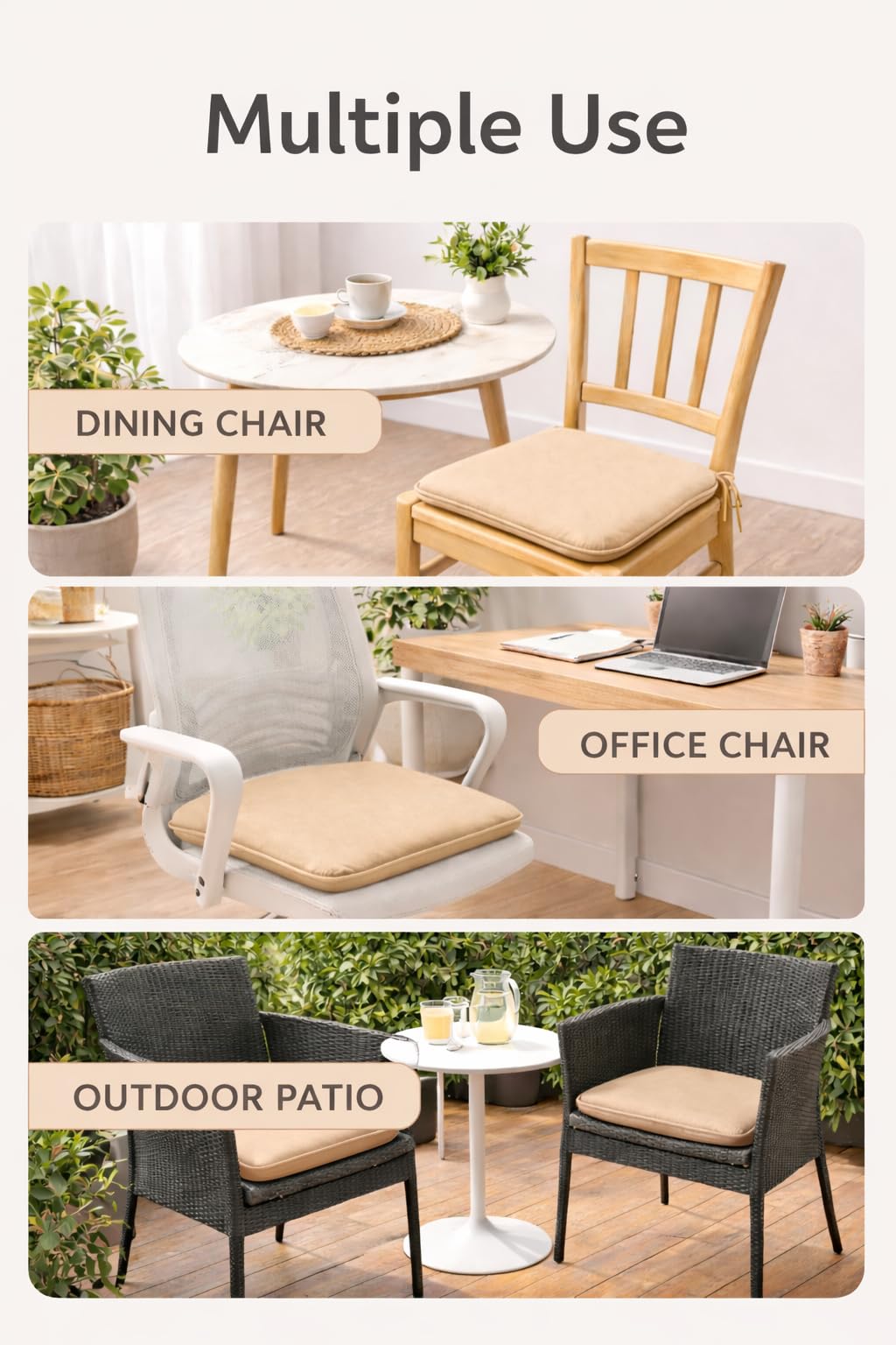 Pack of 4 Waterproof Chair Pads 38 x 38 cm – Indoor & Outdoor Seat Cushions with Ties | Night Zone