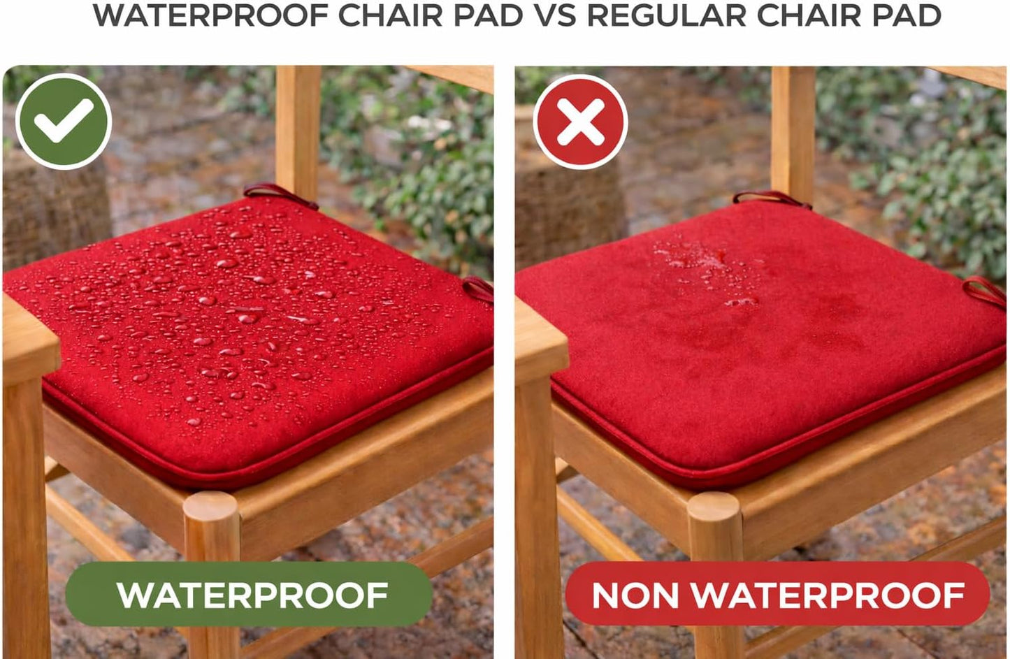 Pack of 4 Waterproof Chair Pads 38 x 38 cm – Indoor & Outdoor Seat Cushions with Ties | Night Zone