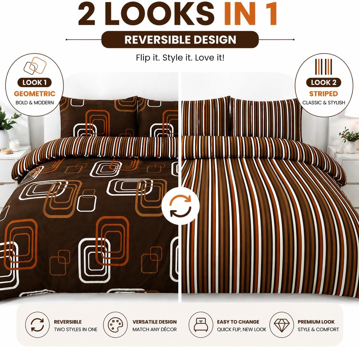 Blake Geometric Printed Polycotton Duvet Cover Set – Modern Easy Care Bedding | Night Zone