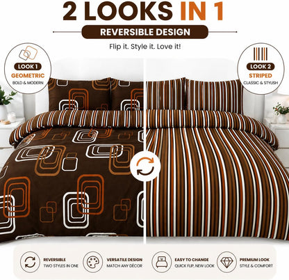 Blake Geometric Printed Polycotton Duvet Cover Set – Modern Easy Care Bedding | Night Zone