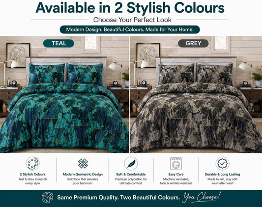 Arlo Triangles Geometric Reversible Duvet Cover Set – Modern Easy Care Bedding | Night Zone