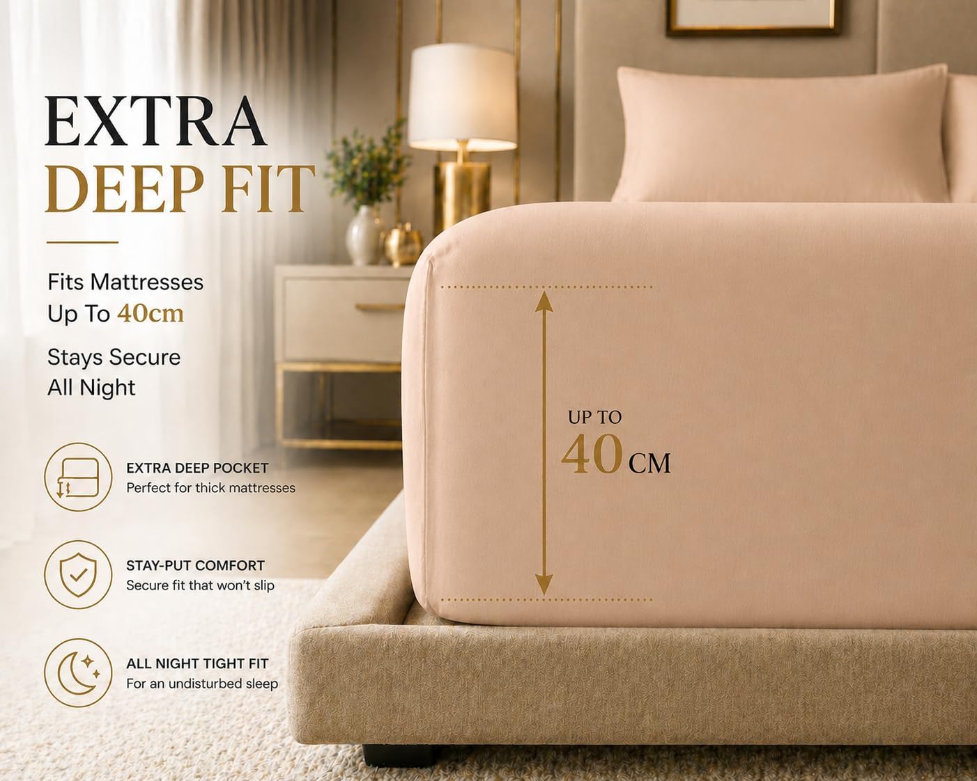 180 Thread Count Percale Extra Deep Fitted Sheet 40cm – Non Iron Polycotton Bedding | Night Zone