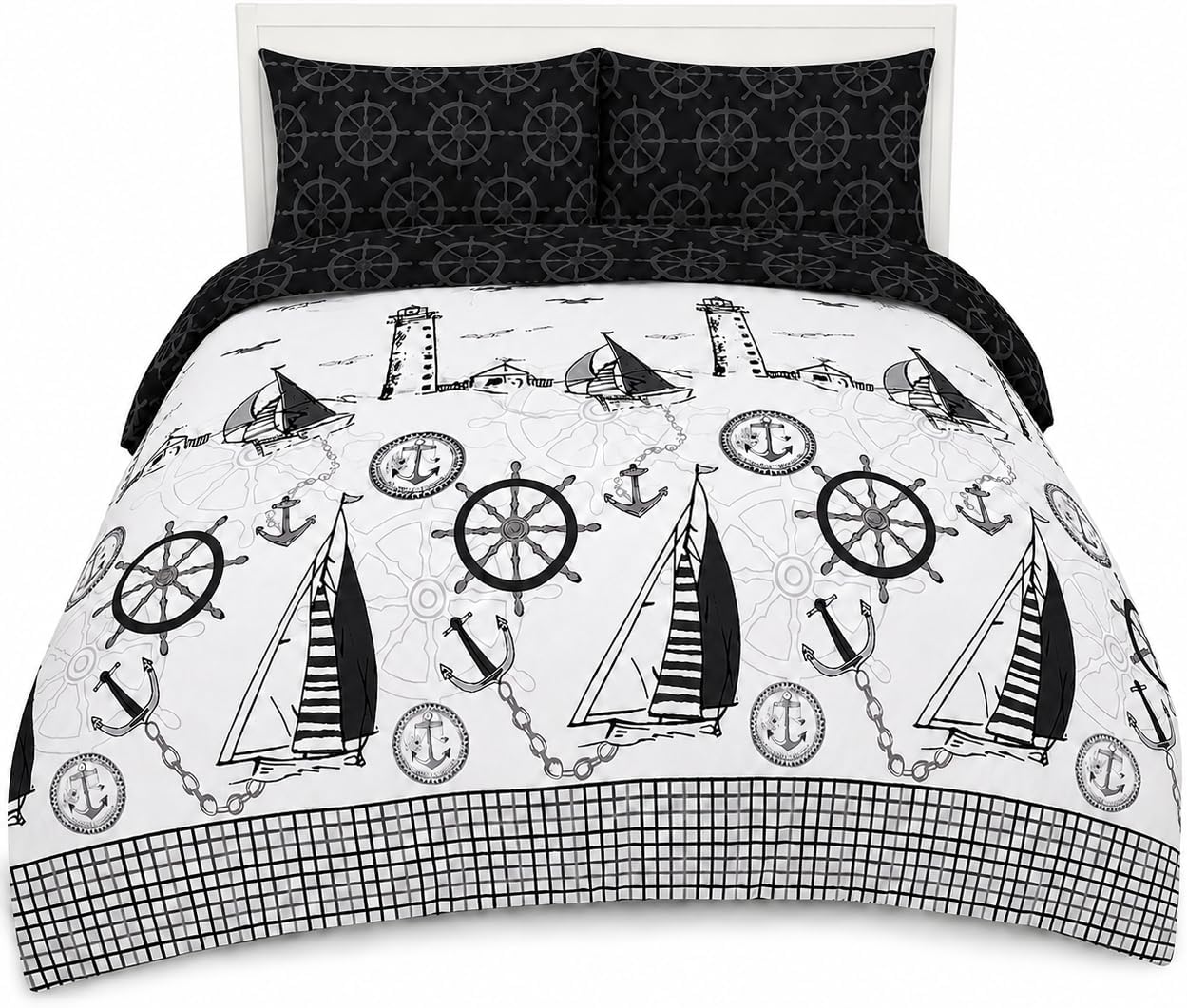 Jake Sailor Coastal Ship Duvet Cover Set – Reversible Nautical Quilt Cover Luxury Bedding | Night Zone