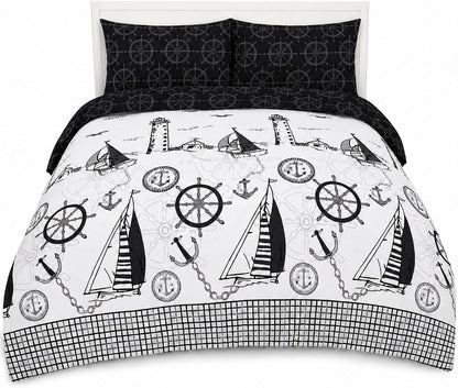 Jake Sailor Coastal Ship Duvet Cover Set – Reversible Nautical Quilt Cover Luxury Bedding | Night Zone