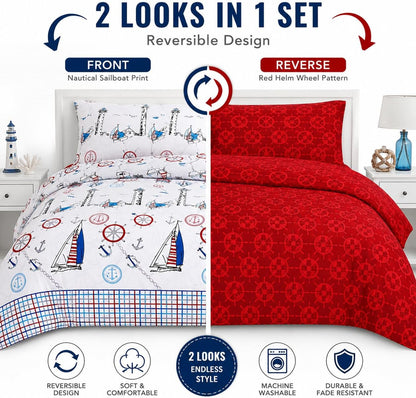Jake Sailor Coastal Ship Duvet Cover Set – Reversible Nautical Quilt Cover Luxury Bedding | Night Zone