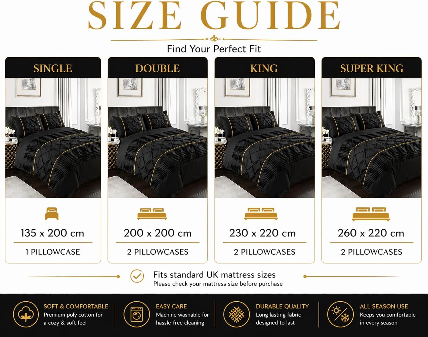 Eleanor Pintuck Polycotton Duvet Cover Set – Luxury Hotel Style Bedding | Night Zone