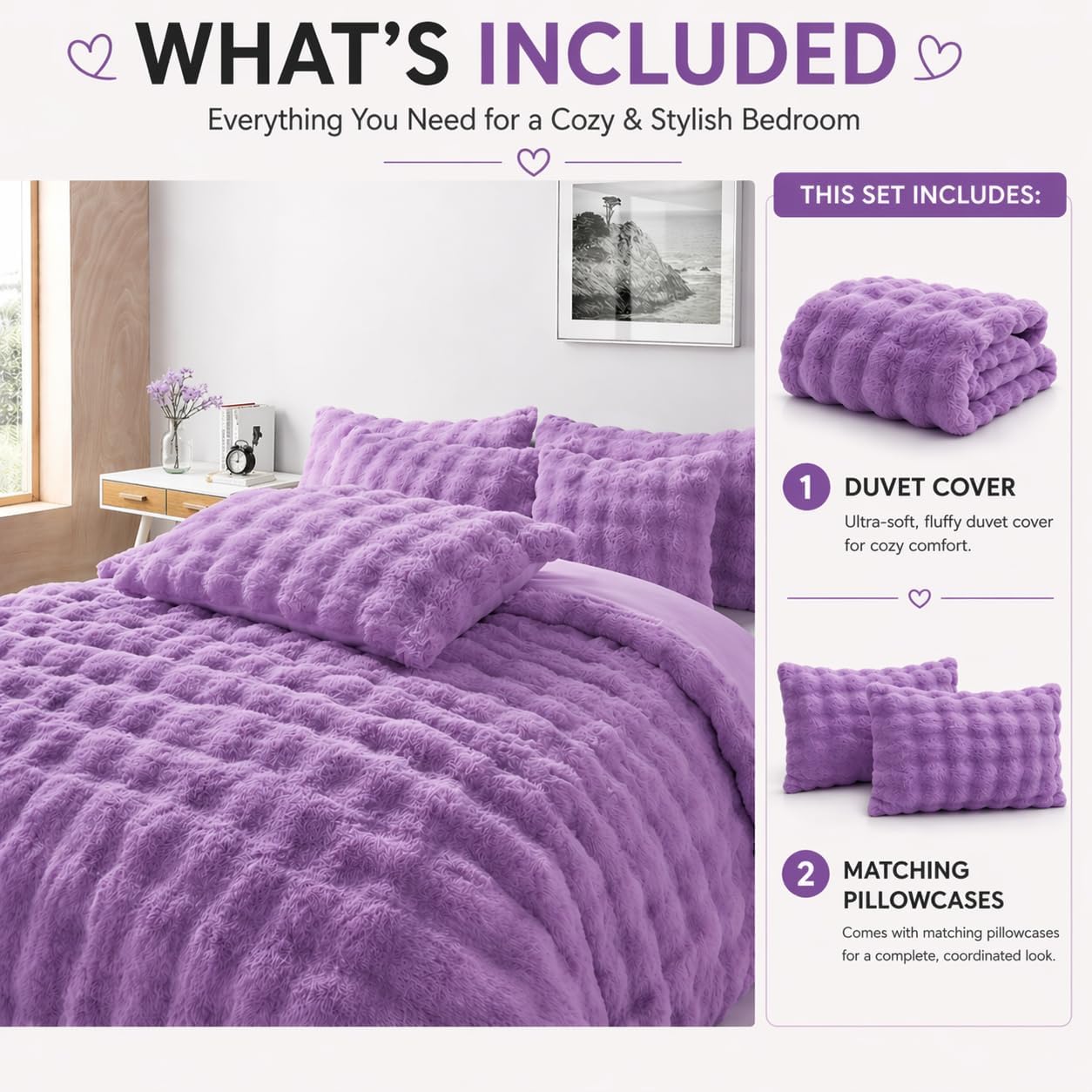 Teddy Square Fleece Duvet Cover Set – Ultra Soft Fluffy Plush Bedding | Night Zone