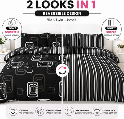 Blake Geometric Printed Polycotton Duvet Cover Set – Modern Easy Care Bedding | Night Zone