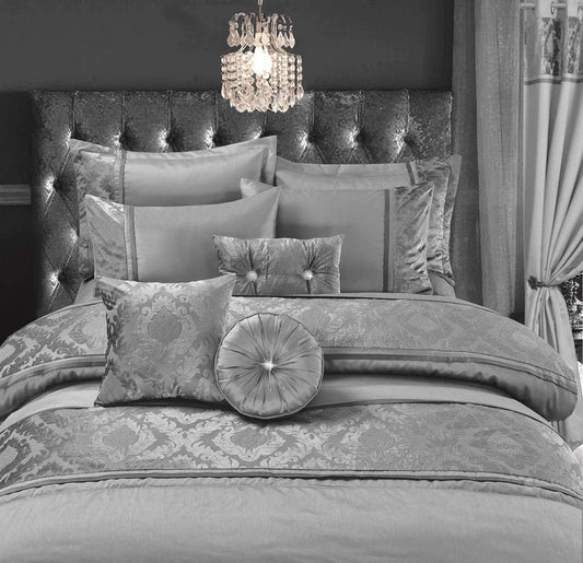 Casablanca Satin Silk Duvet Cover Set – Embroidered Luxury Bedding with Black Lace | Night Zone