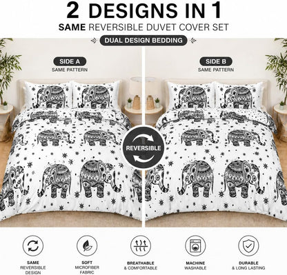Elephant Animal Printed Polycotton Duvet Cover Set – Safari Wildlife Bedding | Night Zone