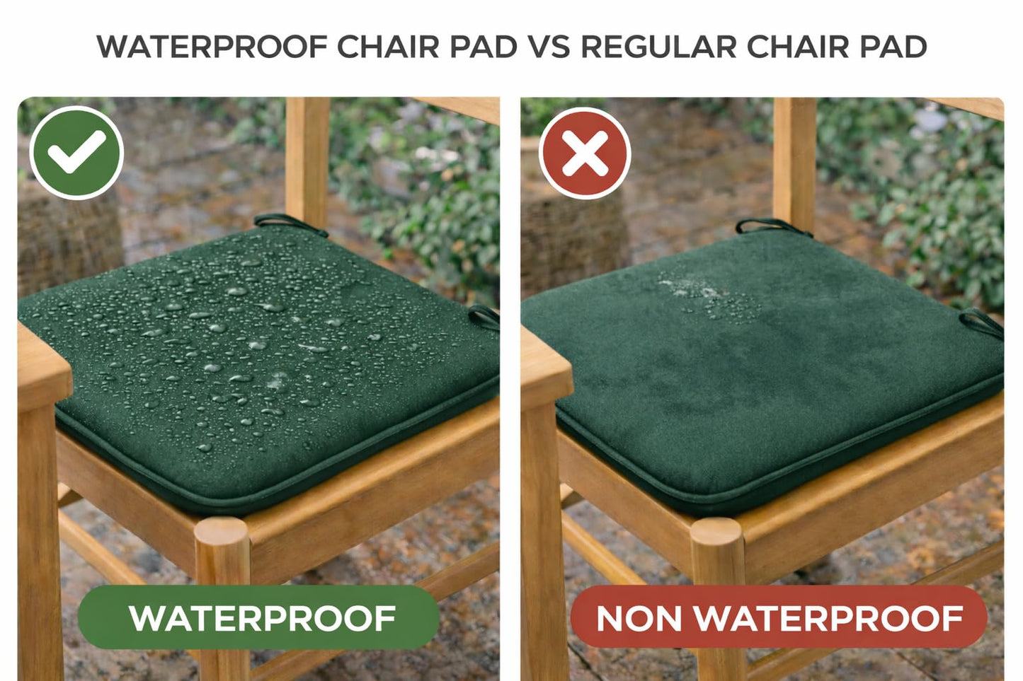 Pack of 4 Waterproof Chair Pads 38 x 38 cm – Indoor & Outdoor Seat Cushions with Ties | Night Zone