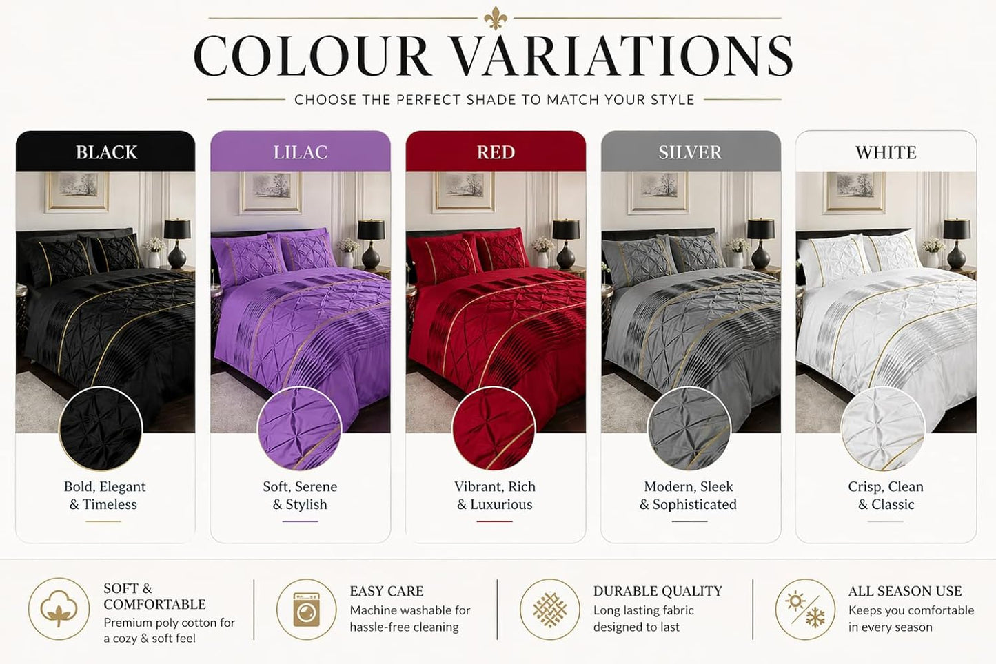 Eleanor Pintuck Polycotton Duvet Cover Set – Luxury Hotel Style Bedding | Night Zone