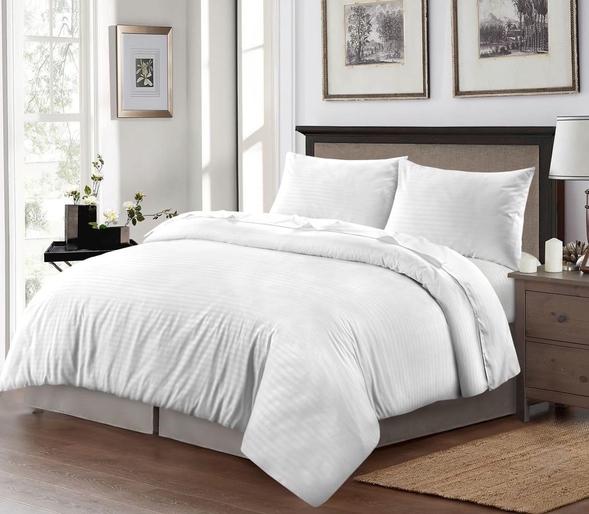 Microfiber Embossed Stripe Duvet Cover Set – Soft Touch Hotel Style Bedding | Night Zone