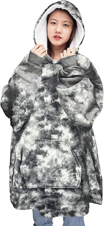 Printed Teddy Fleece Oversized Hoodie Blanket – Sherpa Wearable Blanket | Night Zone