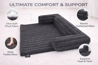 Waterproof Ribbed Plush Pet Bed – Cord Sofa Dog & Cat Bed with Raised Sides | Night Zone