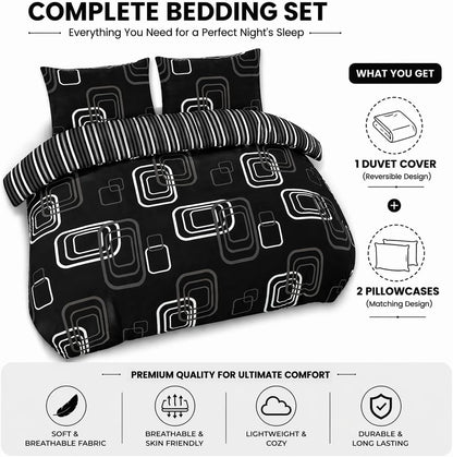 Blake Geometric Printed Polycotton Duvet Cover Set – Modern Easy Care Bedding | Night Zone