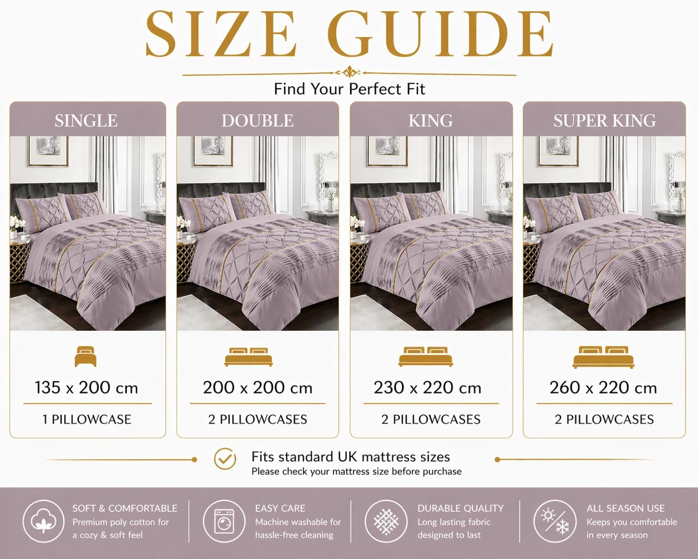 Eleanor Pintuck Polycotton Duvet Cover Set – Luxury Hotel Style Bedding | Night Zone