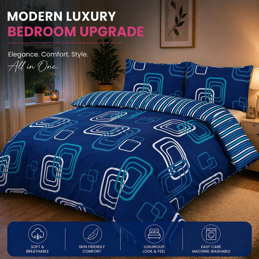 Blake Geometric Printed Polycotton Duvet Cover Set – Modern Easy Care Bedding | Night Zone