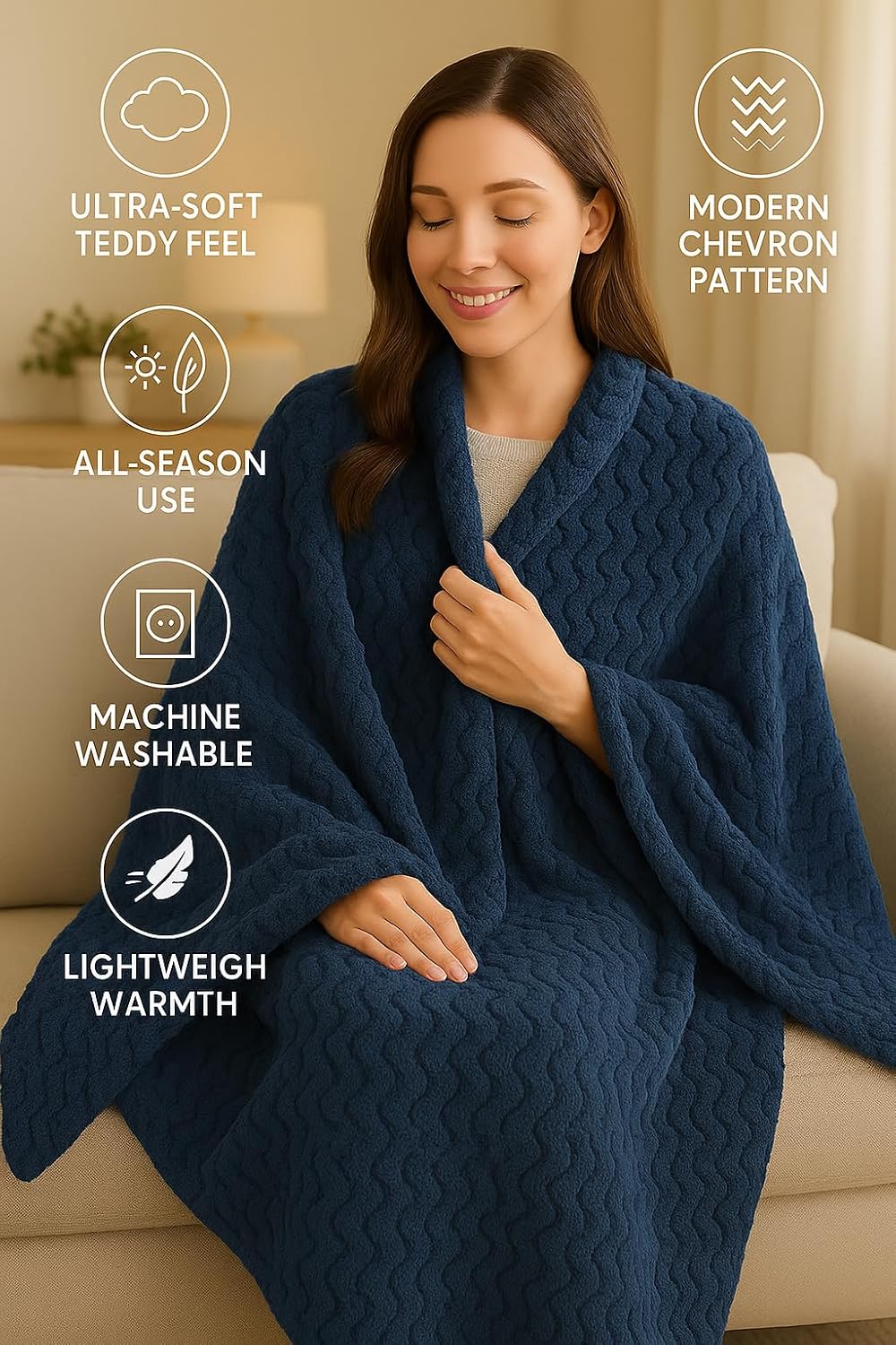 Wave Flannel Fleece Throw Blanket – Ultra Soft Warm Sofa & Bed Throw | Night Zone