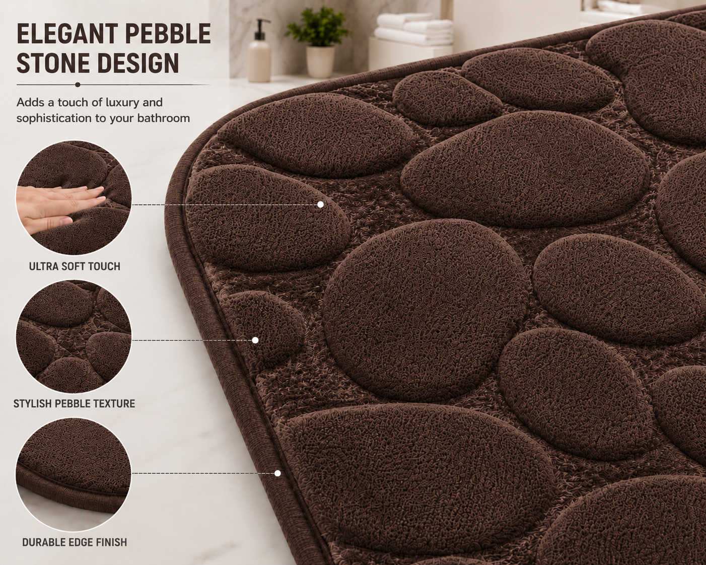 Pebble Stone Bath Mat Set – Soft Absorbent Non Slip Bathroom Rug Set | Night Zone
