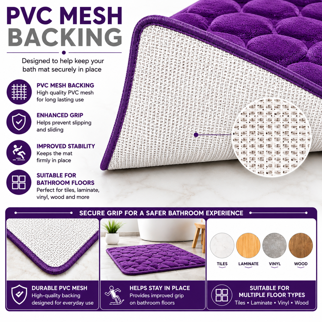 Pebble Stone Bath Mat Set – Soft Absorbent Non Slip Bathroom Rug Set | Night Zone