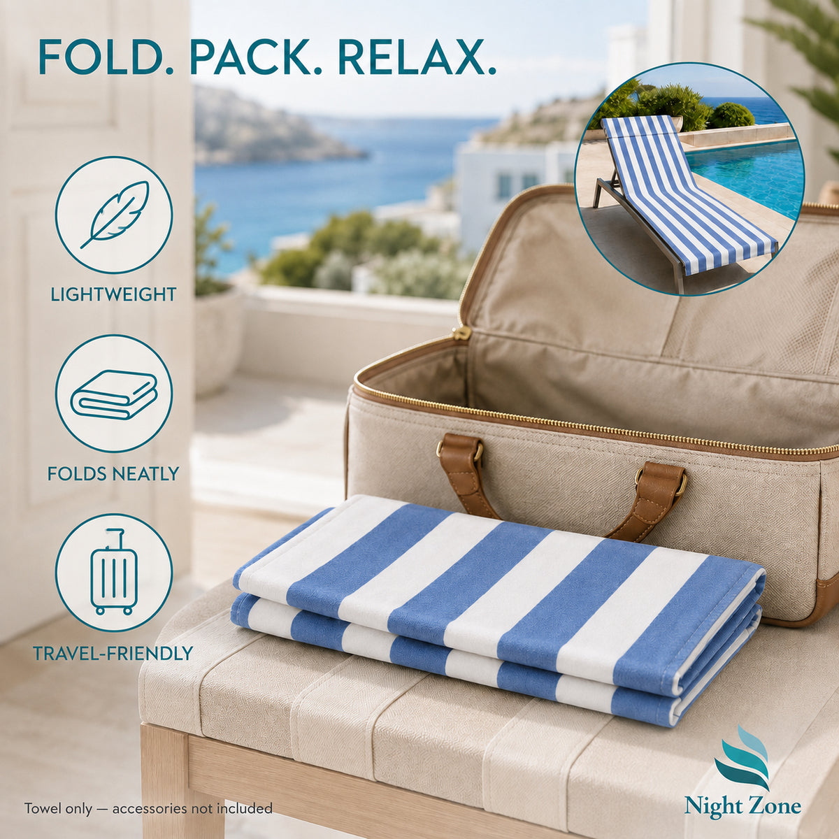 Microfiber Striped Beach & Sun Lounger Towel with Hood | Night Zone