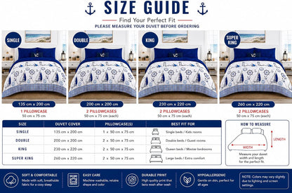 Jake Sailor Coastal Ship Duvet Cover Set – Reversible Nautical Quilt Cover Luxury Bedding | Night Zone