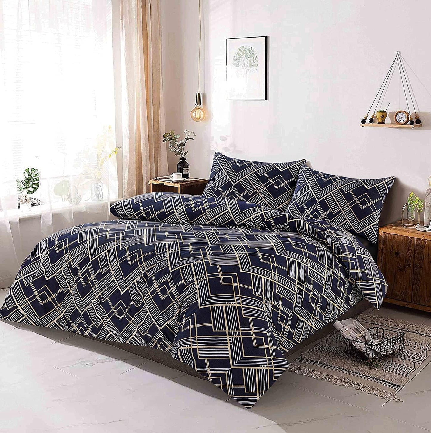 Sebastian Printed Reversible Duvet Cover Set – Modern Easy Care Bedding | Night Zone