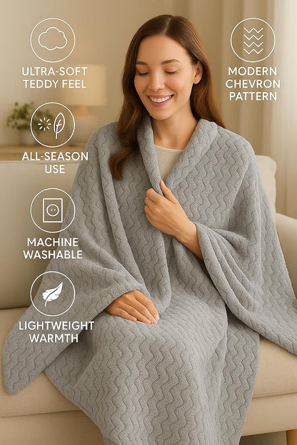 Wave Flannel Fleece Throw Blanket – Ultra Soft Warm Sofa & Bed Throw | Night Zone