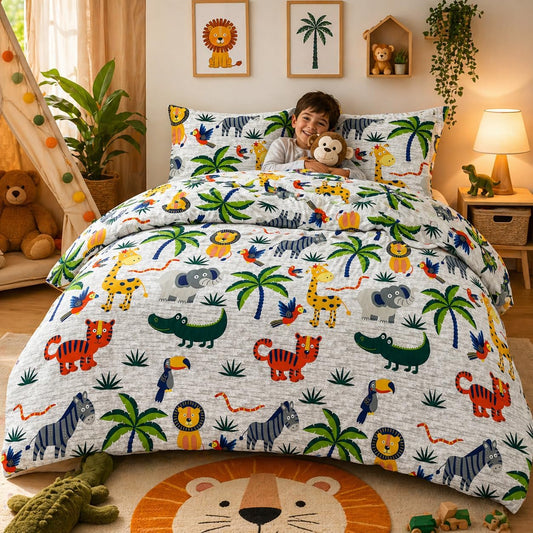 Animals Jungle Design Printed Duvet Cover Set – Safari Kids Bedding | Night Zone