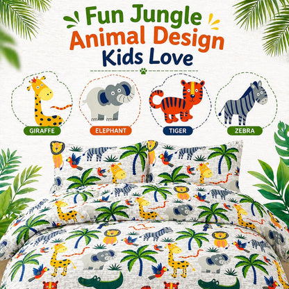 Animals Jungle Design Printed Duvet Cover Set – Safari Kids Bedding | Night Zone