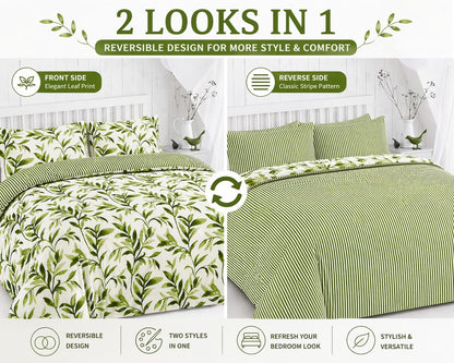 Ellie Leaf Printed Floral Duvet Cover Set – Soft Easy Care Botanical Bedding | Night Zone