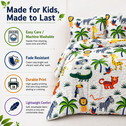 Animals Jungle Design Printed Duvet Cover Set – Safari Kids Bedding | Night Zone