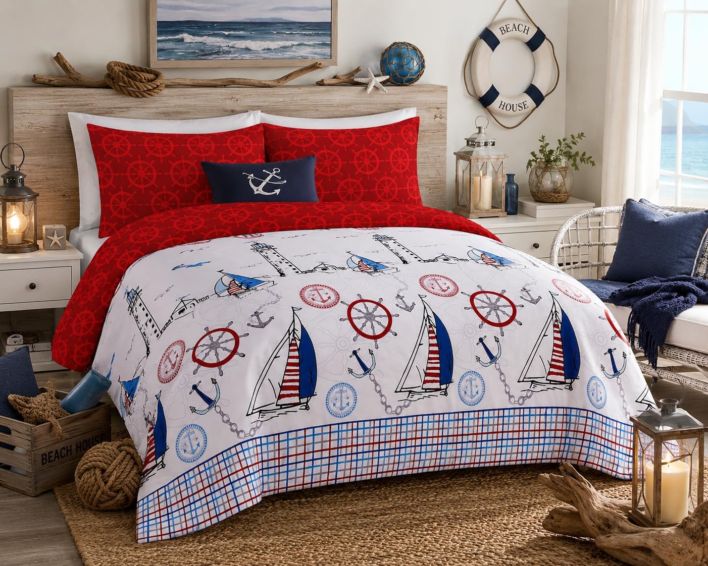 Jake Sailor Coastal Ship Duvet Cover Set – Reversible Nautical Quilt Cover Luxury Bedding | Night Zone