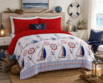 Jake Sailor Coastal Ship Duvet Cover Set – Reversible Nautical Quilt Cover Luxury Bedding | Night Zone