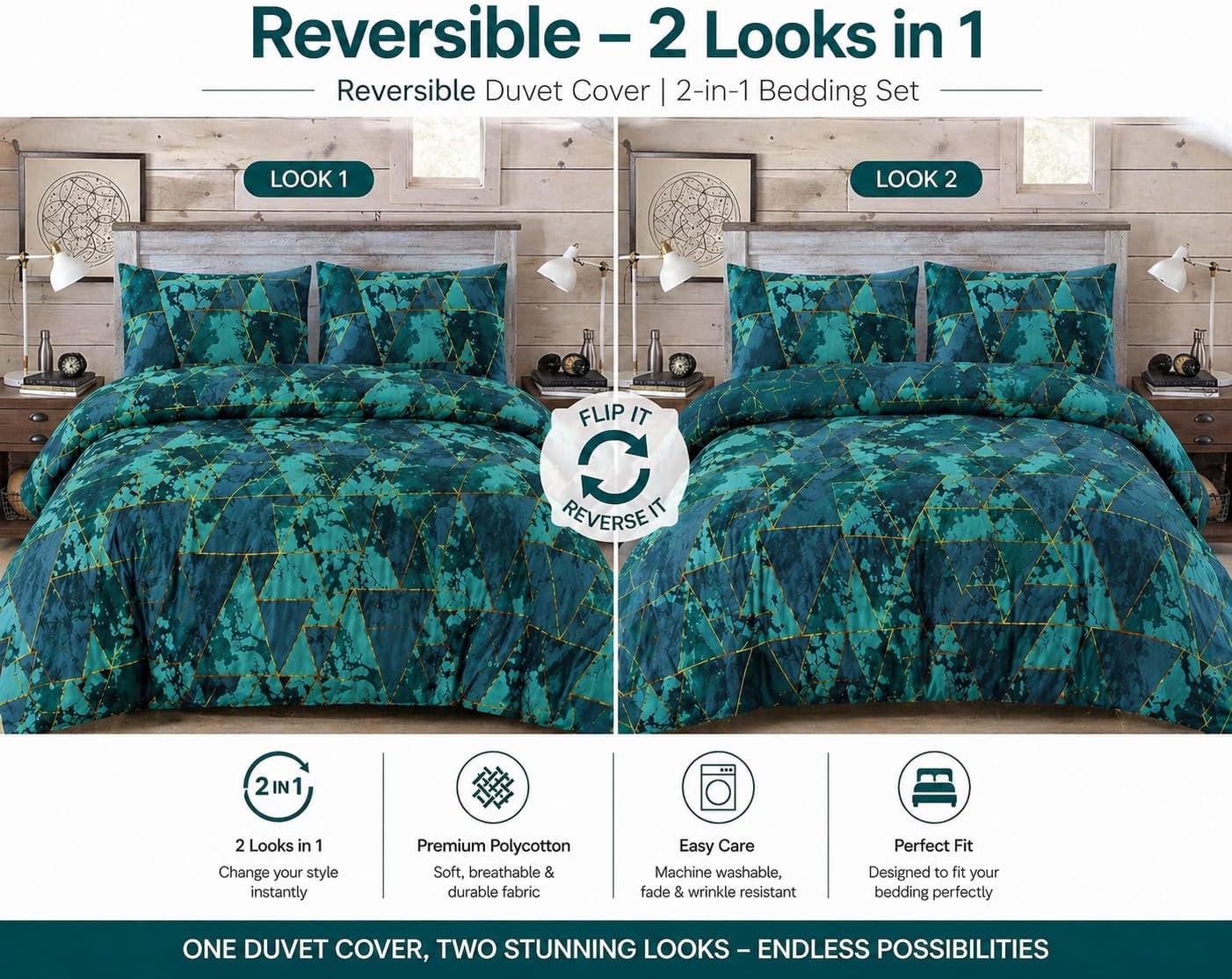 Arlo Triangles Geometric Reversible Duvet Cover Set – Modern Easy Care Bedding | Night Zone