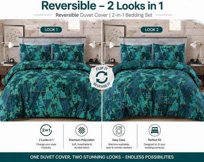 Arlo Triangles Geometric Reversible Duvet Cover Set – Modern Easy Care Bedding | Night Zone