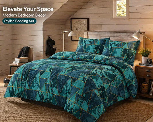Arlo Triangles Geometric Reversible Duvet Cover Set – Modern Easy Care Bedding | Night Zone
