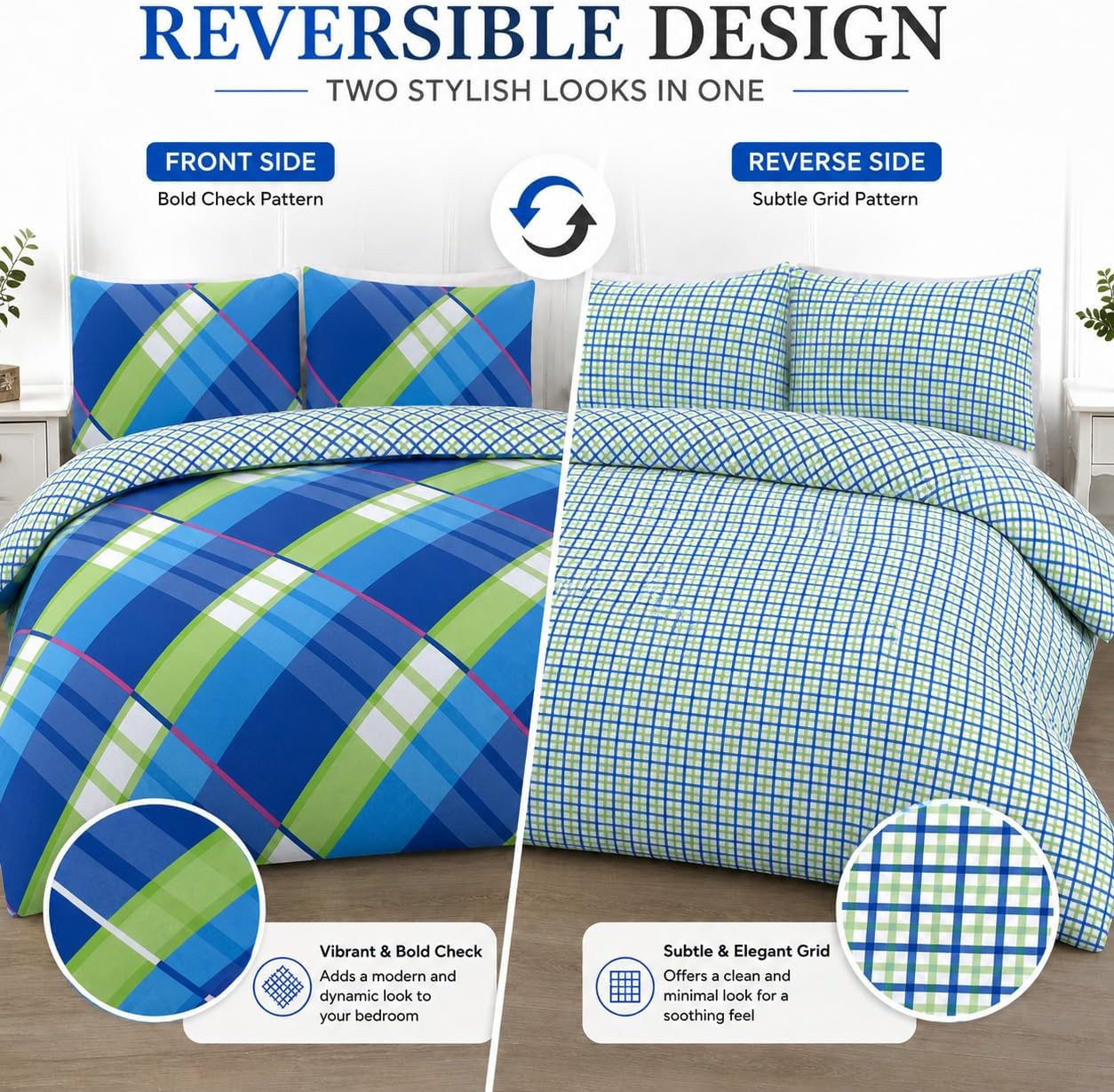 Hardy Check Striped Polycotton Duvet Cover Set – Soft Easy Care Bedding | Night Zone