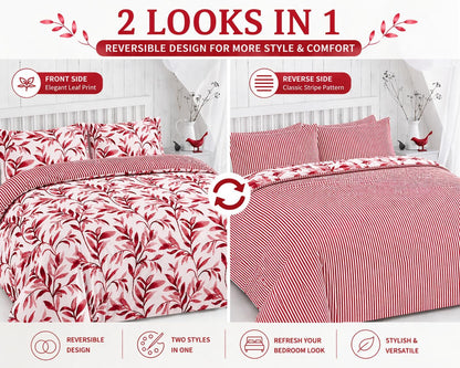 Ellie Leaf Printed Floral Duvet Cover Set – Soft Easy Care Botanical Bedding | Night Zone