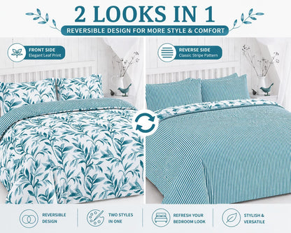 Ellie Leaf Printed Floral Duvet Cover Set – Soft Easy Care Botanical Bedding | Night Zone
