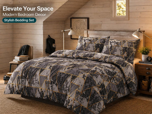 Arlo Triangles Geometric Reversible Duvet Cover Set – Modern Easy Care Bedding | Night Zone