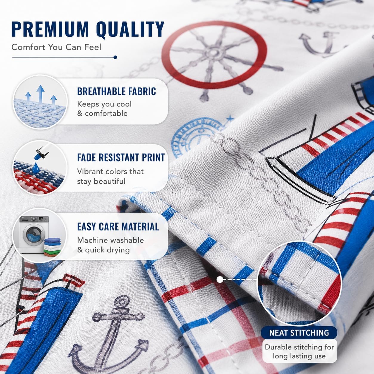 Jake Sailor Coastal Ship Duvet Cover Set – Reversible Nautical Quilt Cover Luxury Bedding | Night Zone