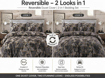 Arlo Triangles Geometric Reversible Duvet Cover Set – Modern Easy Care Bedding | Night Zone