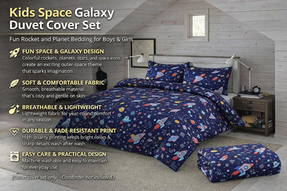 Kids Space Galaxy Duvet Cover Set – Rocket & Planet Bedding for Children | Night Zone