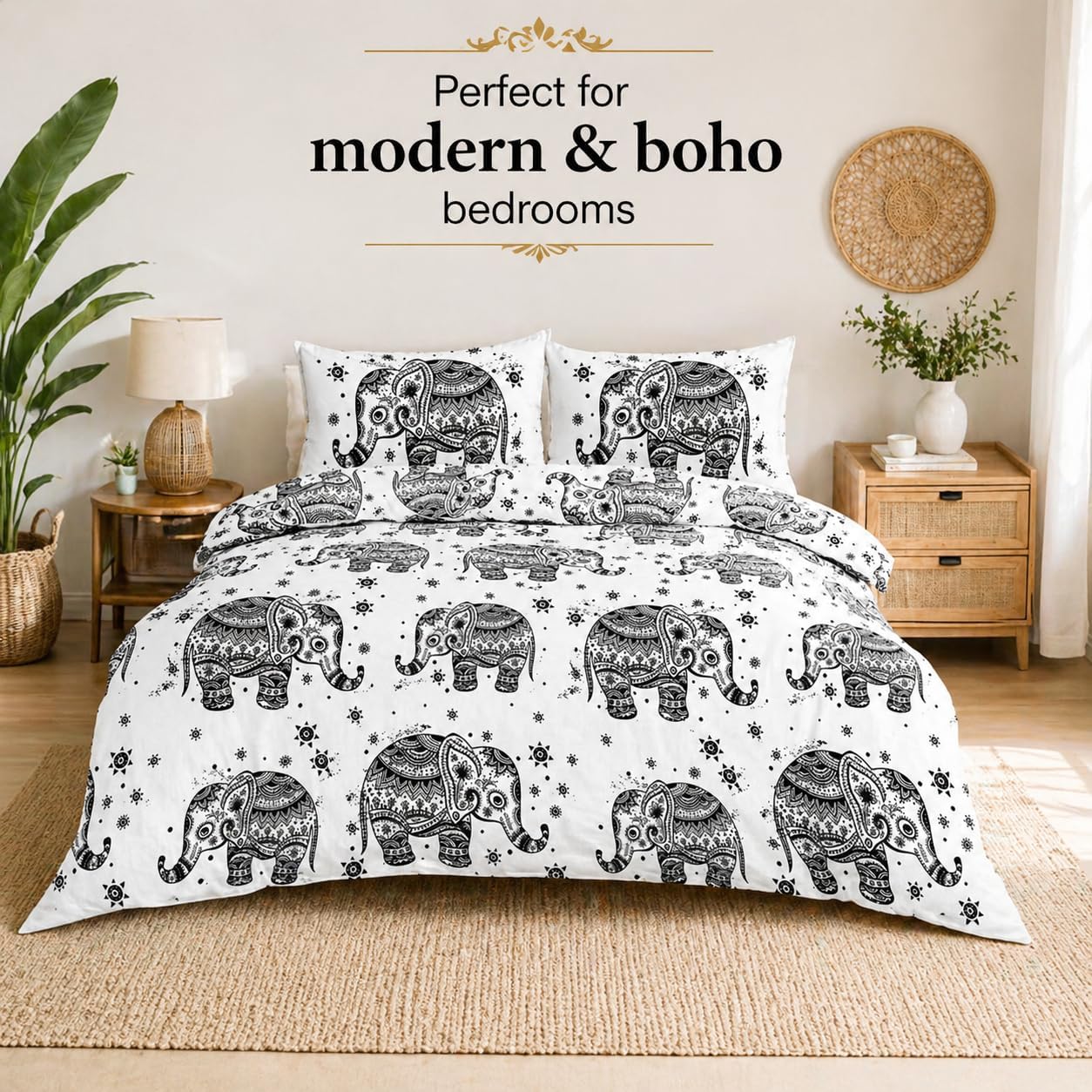 Elephant Animal Printed Polycotton Duvet Cover Set – Safari Wildlife Bedding | Night Zone