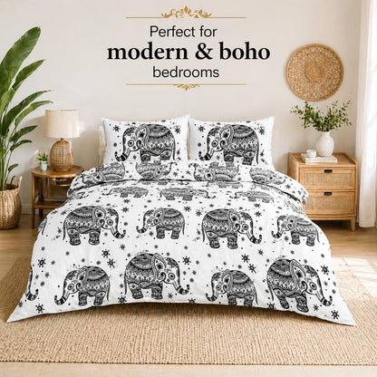 Elephant Animal Printed Polycotton Duvet Cover Set – Safari Wildlife Bedding | Night Zone